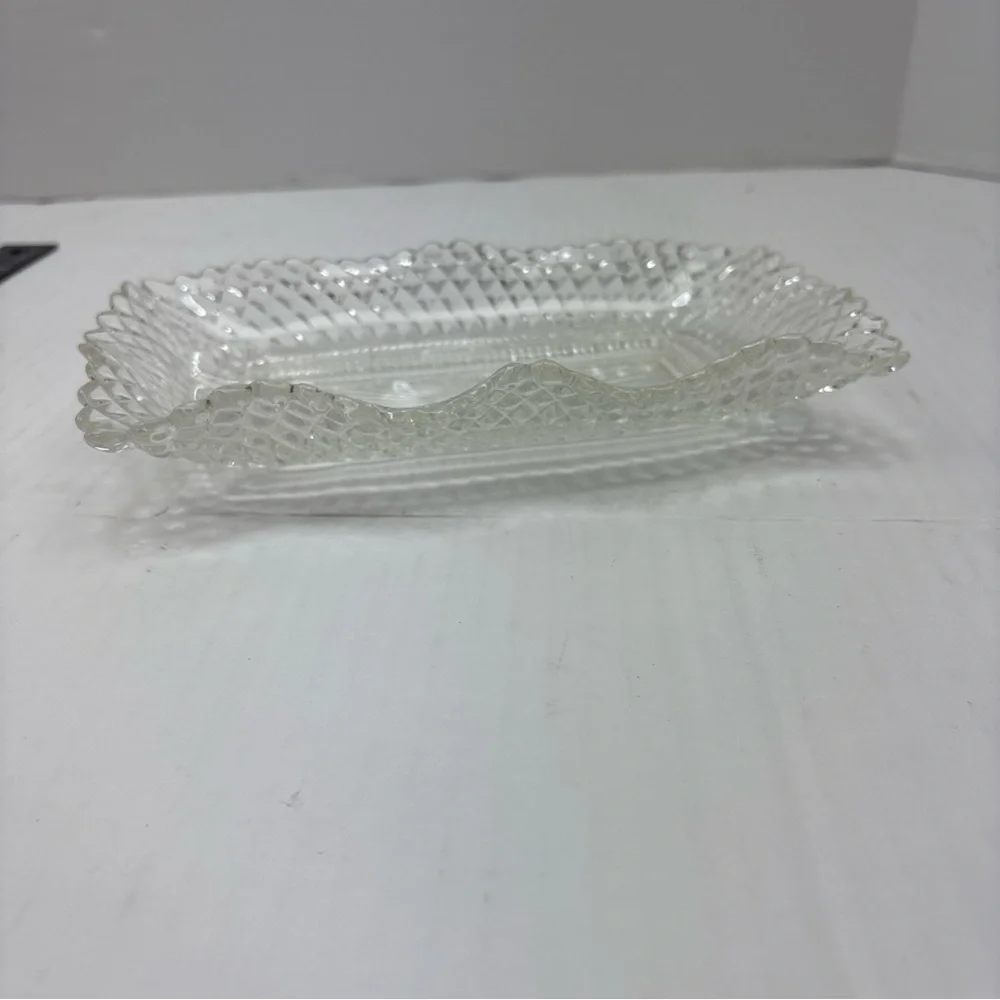 Vintage Federal Glass 9” Serving Dish Traditions Diamond Point Wave Rectangle